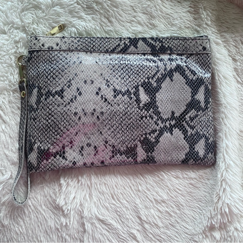 Laura Dimaggio Gray python pattern leather clutch/ wristlet - Picture 7 of 11